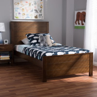 Baxton Studio HT1702-Walnut Brown-Twin Catalina Modern Classic Mission Style Brown-Finished Wood Twin Platform Bed